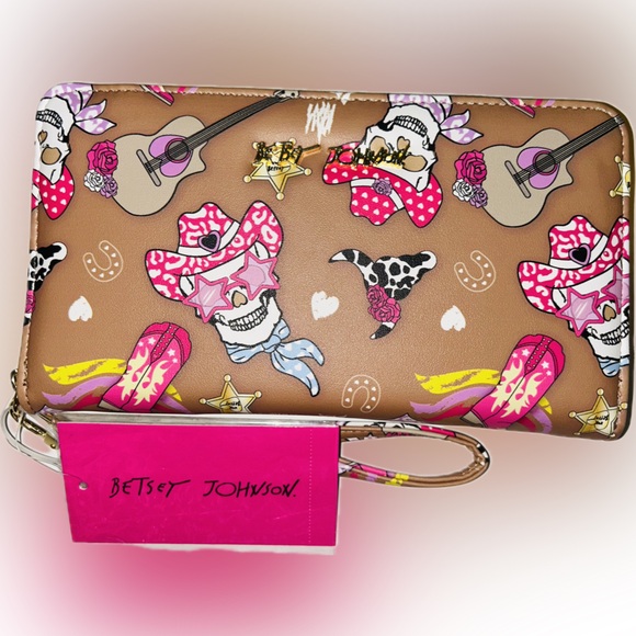 Betsey Johnson Pink and Brown Western Skull Clutch - Picture 1 of 6